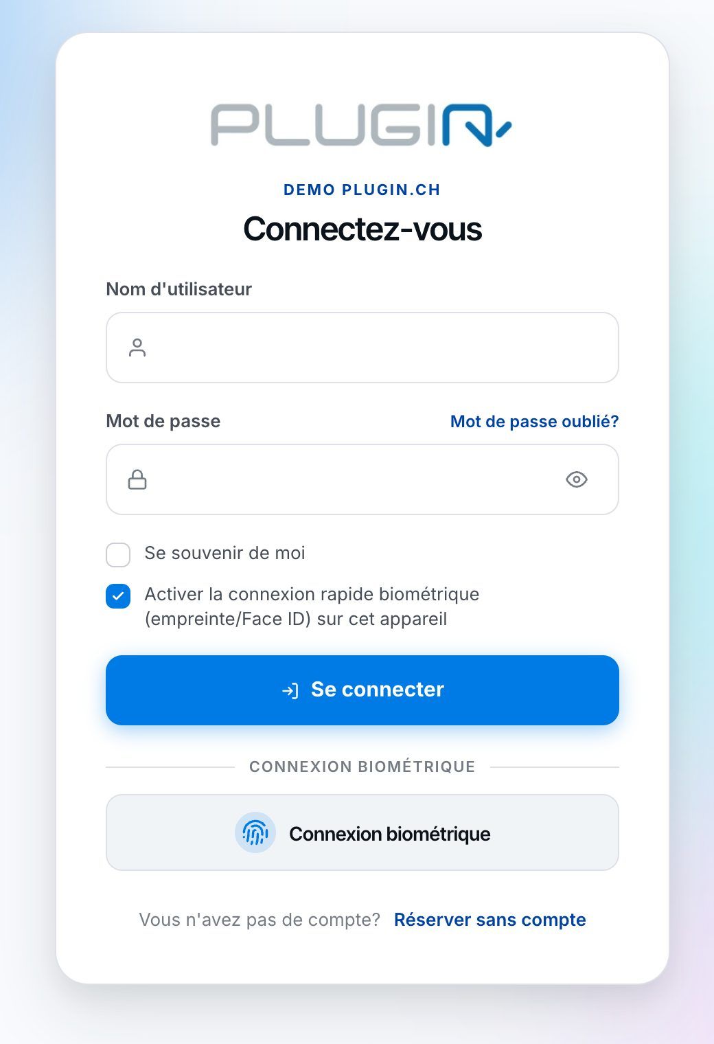 La page de connexion du club