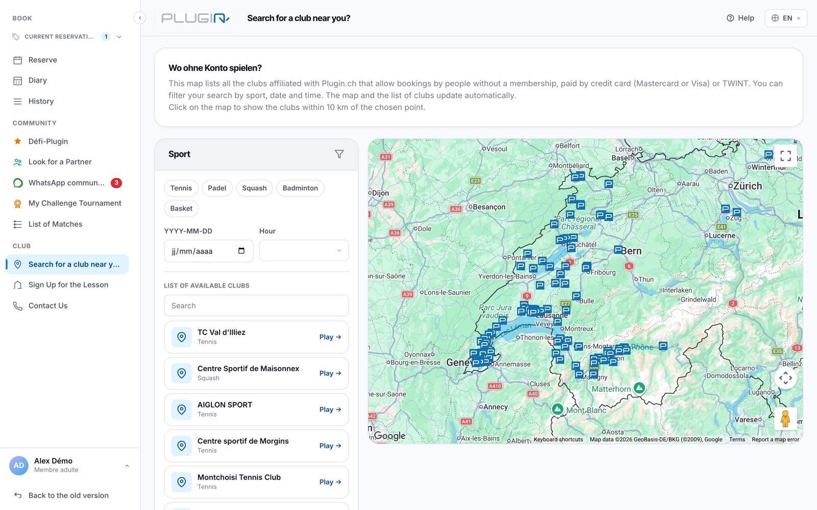The Plugin.ch club map